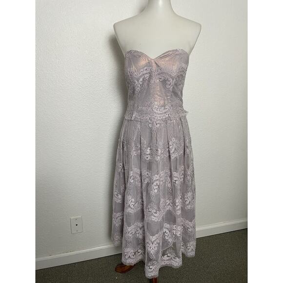 Cachet Dress Midi Strapless Embroidered Cocktail - Picture 1 of 12